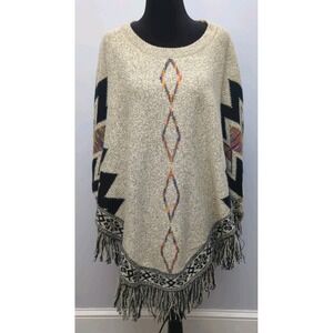 A4 Color Swatch Colored Diamond Thick Knit Poncho Fringe Sleeve Southwest Aztec